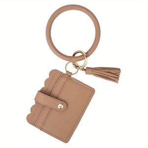 Taupe Leather Mini Wallet with Keyring